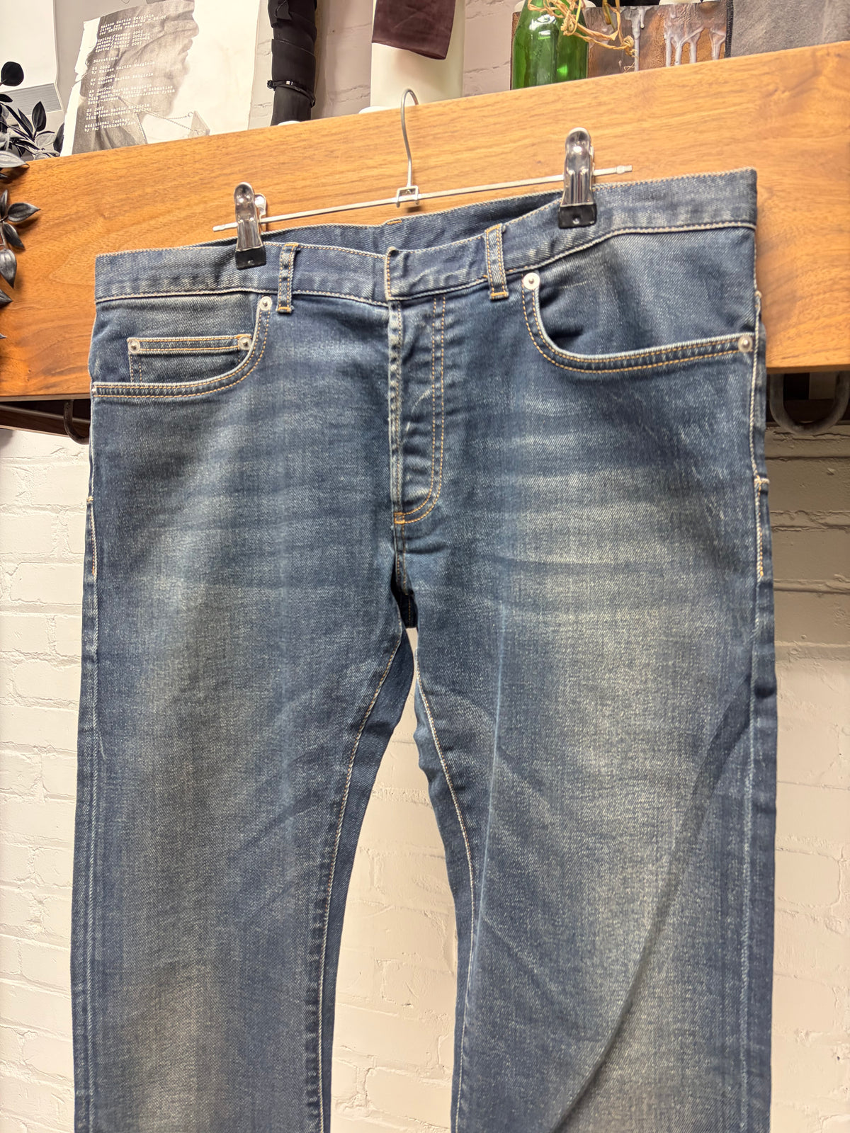 Dior Homme Raw Blue Skinny Jeans with Zip Closure Pockets