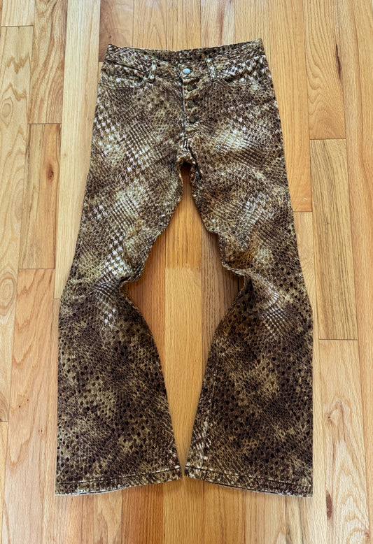 Tornado Mart Snakeskin Print Flared Leg Denim