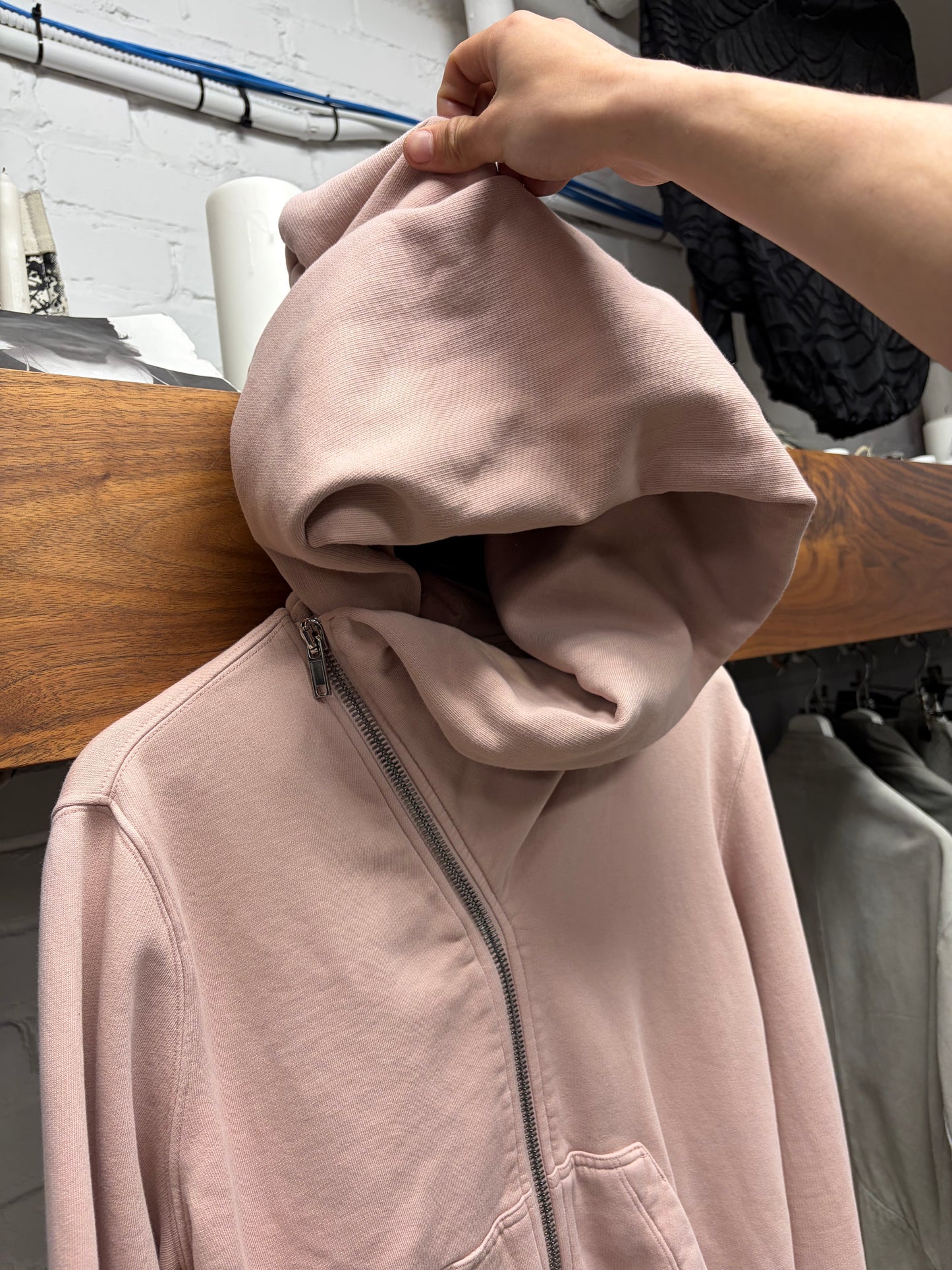 Rick Owens ‘Mountain Zip’ Faded Pink Hoodie