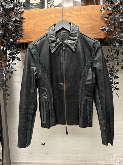 Vintage Jean Paul Gaultier Black Calfskin Leather Jacket with Suede Seam Trim