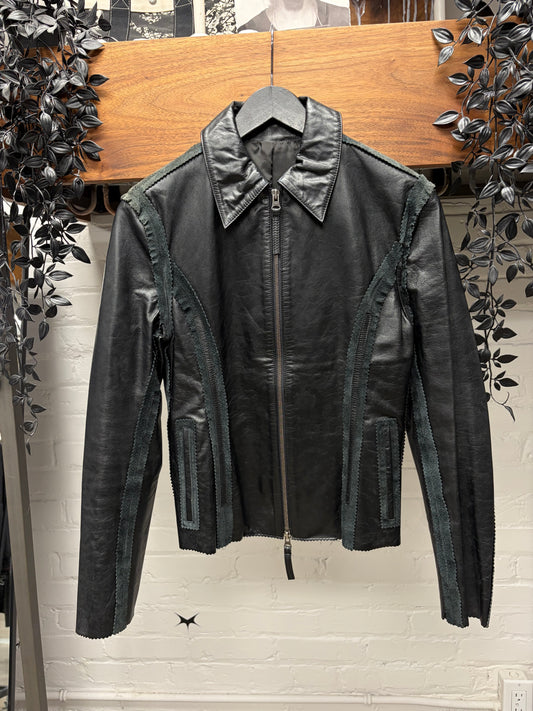 Vintage Jean Paul Gaultier Black Calfskin Leather Jacket with Suede Seam Trim