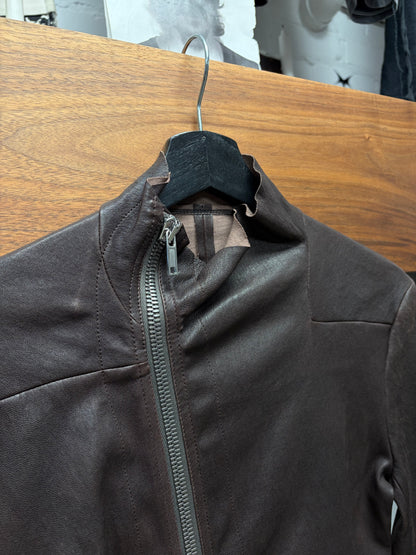 SS2025 Rick Owens ‘Hollywood’ Mahogany Red Raw Lambskin Leather ‘Gary’ Jacket
