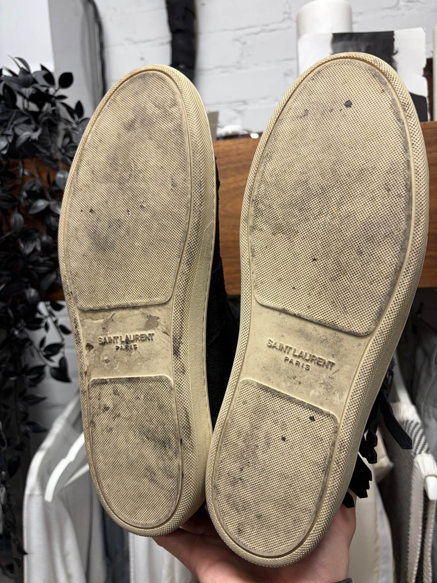 Saint Laurent SL/18H Fringed Black Suede High Top Sneakers