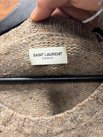 Saint Laurent Flocked Wool ‘YSL’ Pin Logo Knit Sweater