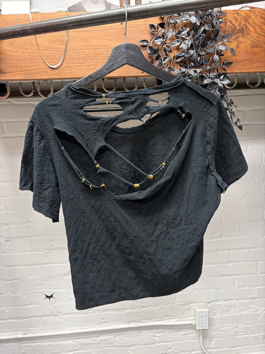 If Six Was Nine ‘Piercing’ Distressed Black Cutoff T-Shirt