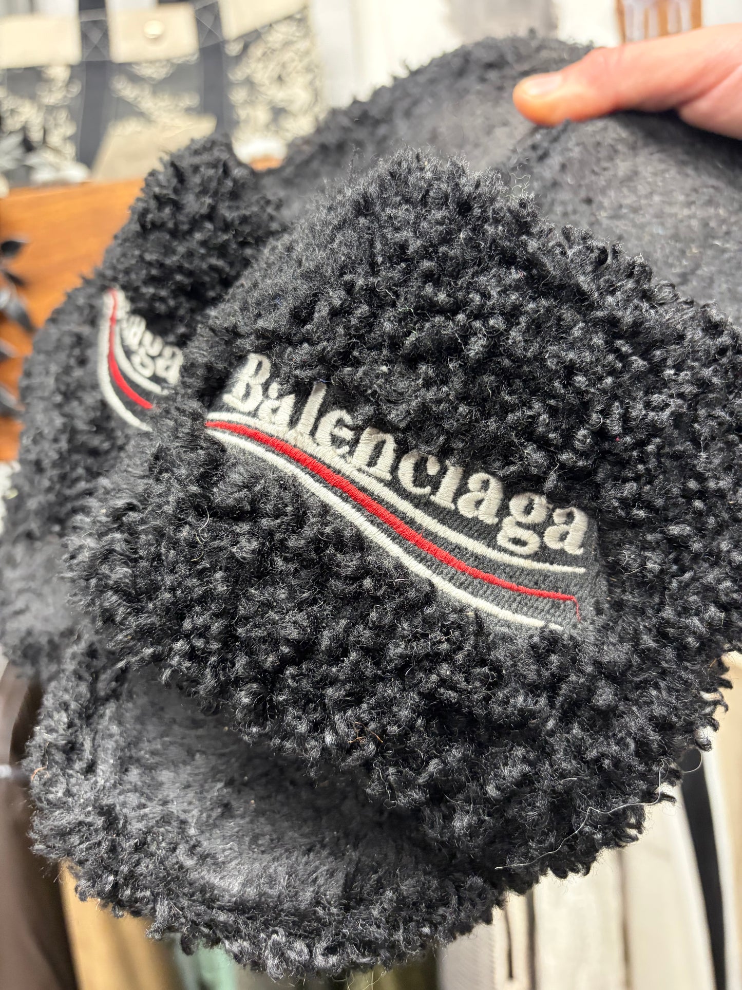 Balenciaga ‘Campaign Logo’ Black Fuzzy Slides