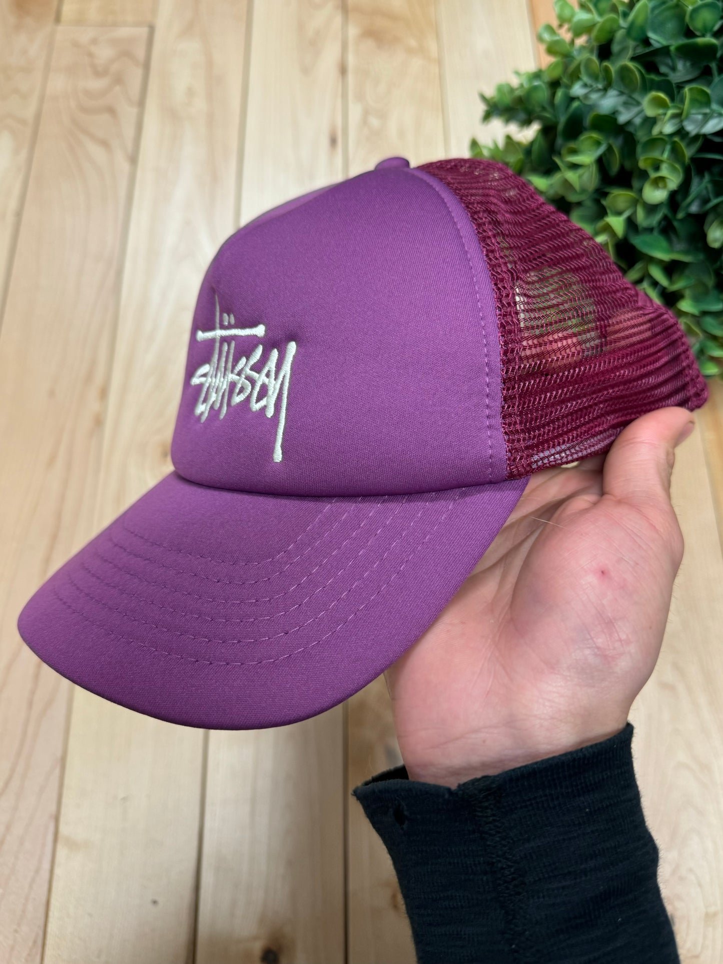 Stussy Purple/White Logo Mesh Trucker Hat