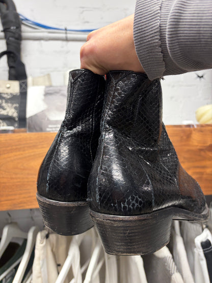 Saint Laurent Genuine Python Hide Black Leather ‘Wyatt’ Pointed Toe Boots