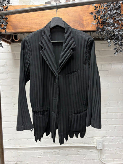 Issey Miyake Pleated Black Slim Cut Button Snap Blazer
