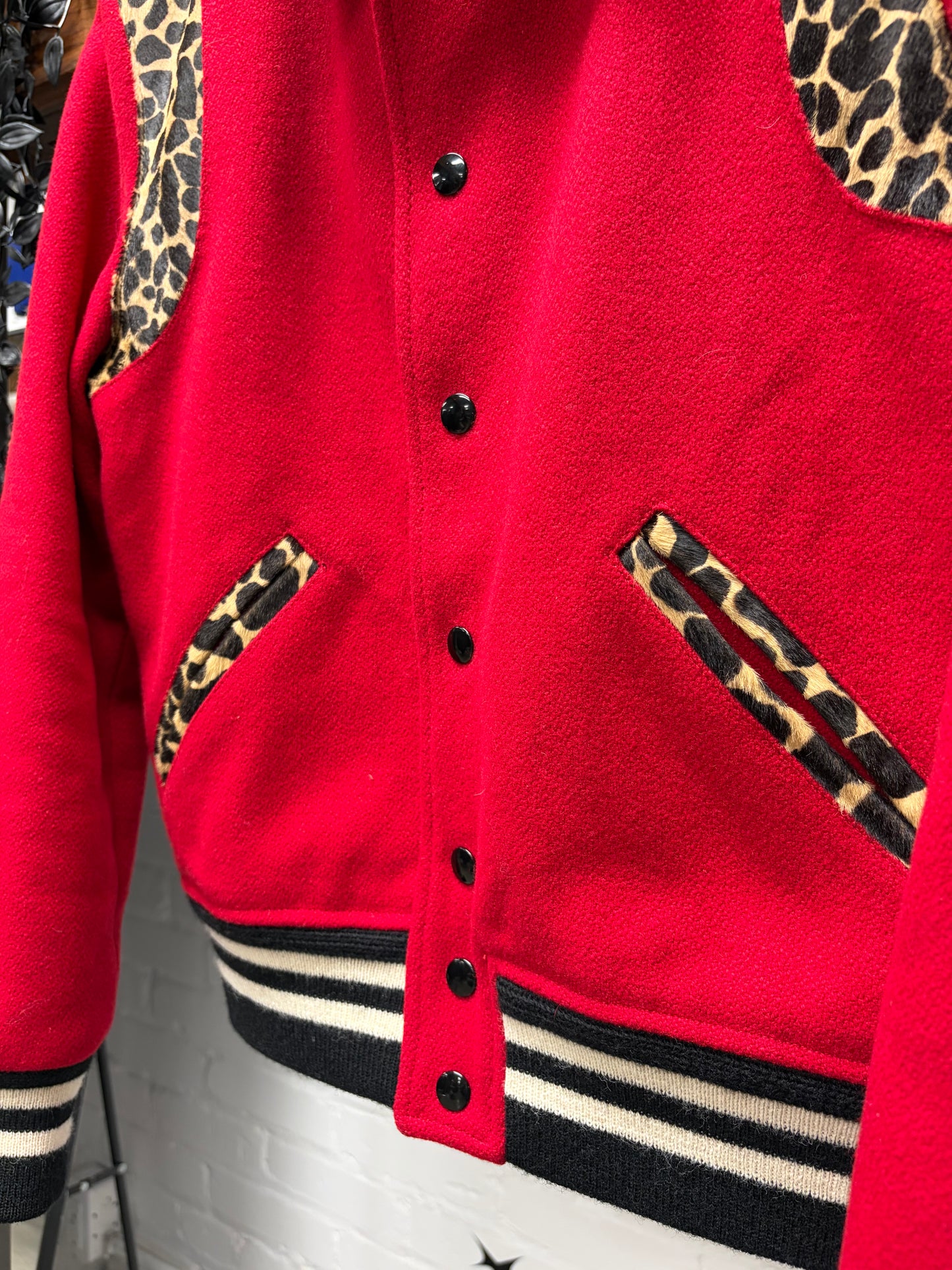 AW2014 Saint Laurent by Hedi Slimane ‘Leopard’ Pony Hair/Red Wool Teddy Jacket