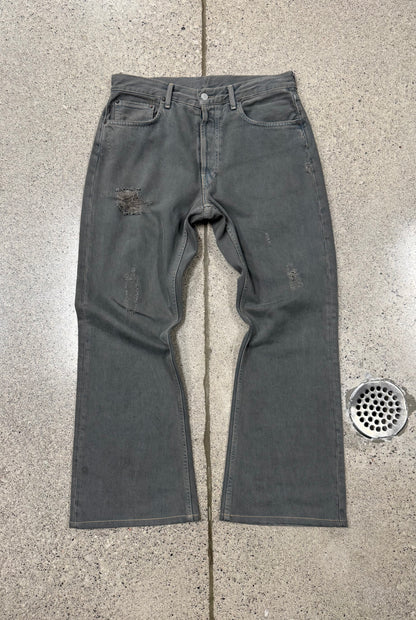Acne Studios Flared Cut Distressed Grey Denim