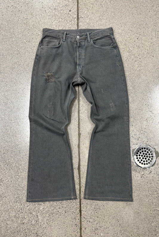 Acne Studios Flared Cut Distressed Grey Denim