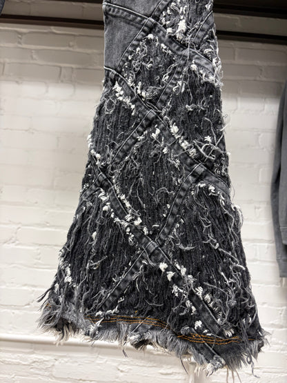 SS2002 Junya Watanabe ‘Diamante’ Argyle Pattern Distressed Black Flared Denim