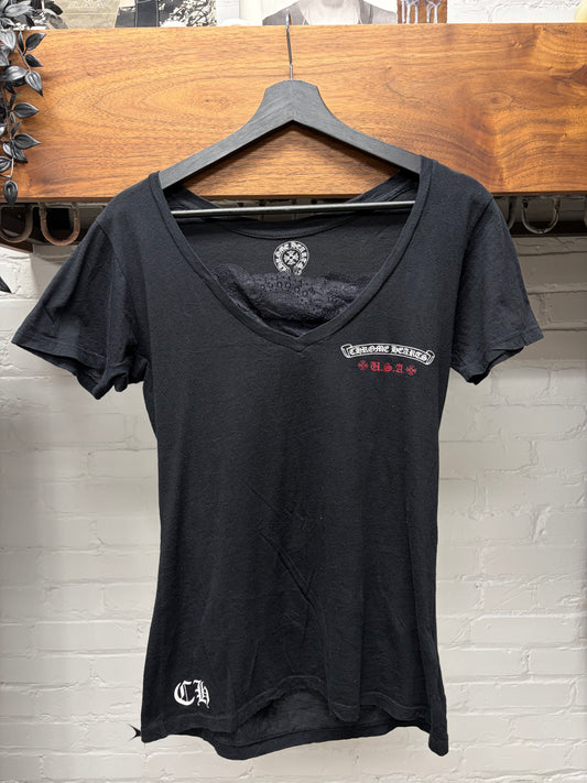 Chrome Hearts ‘USA Flag Logo’ Lace Collar Women’s Graphic T-Shirt