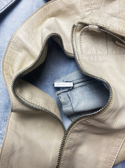2000s Jil Sander Raw White Calfskin Leather Biker Jacket