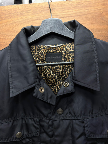2021 Saint Laurent ‘Babycat’ Leopard Print Lined Black Trucker Jacket