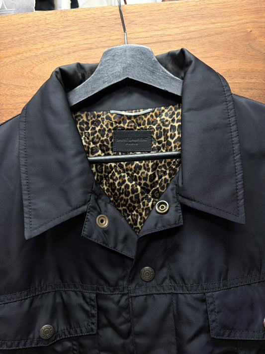 2021 Saint Laurent ‘Babycat’ Leopard Print Lined Black Trucker Jacket