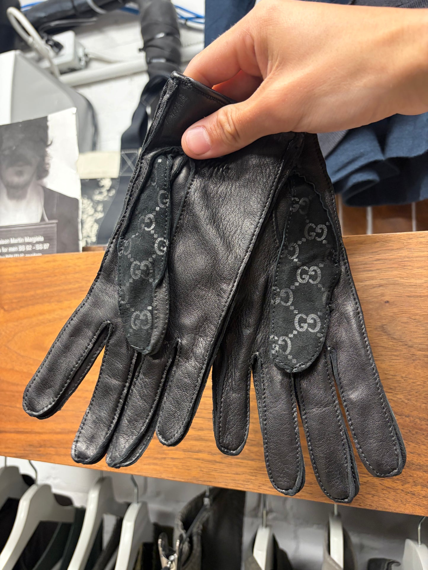 2000s Vintage Gucci Black ‘Guccisima’ Monogram Leather Gloves