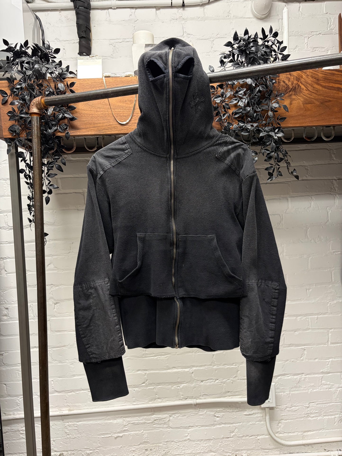 Project GR Waffle/Thermal Layered Black ‘Gimp’ Zip Up Hoodie