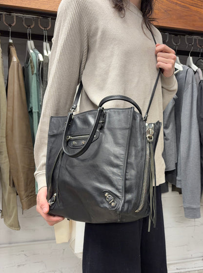 Balenciaga ‘Le Papier’ Black Leather Tote Bag with Crossbody Strap