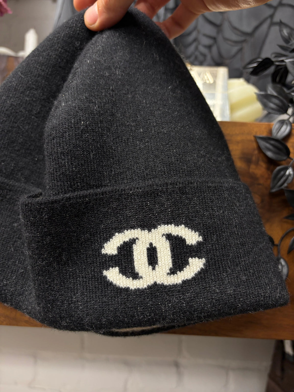 Chanel ‘CC Interlock Logo’ Black Cashmere Knit Beanie