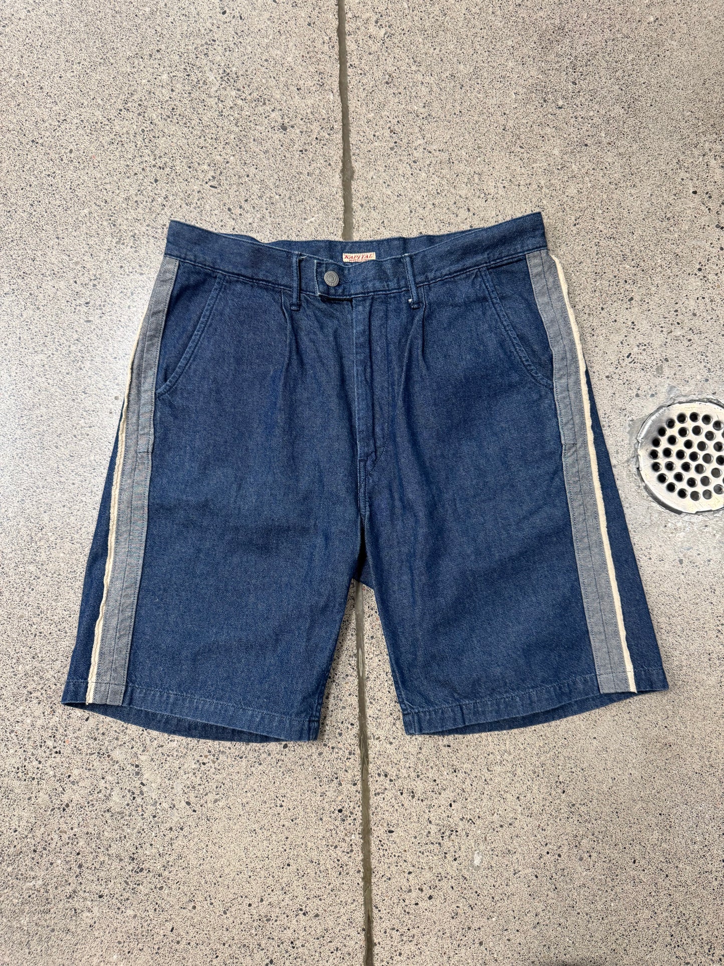 Kapital Side Stripe Blue Denim Shorts