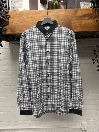 Dior Homme ‘Stand Collar’ Plaid Button Up Shirt with Black Trim