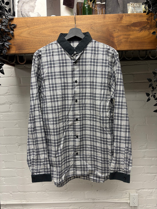 Dior Homme ‘Stand Collar’ Plaid Button Up Shirt with Black Trim