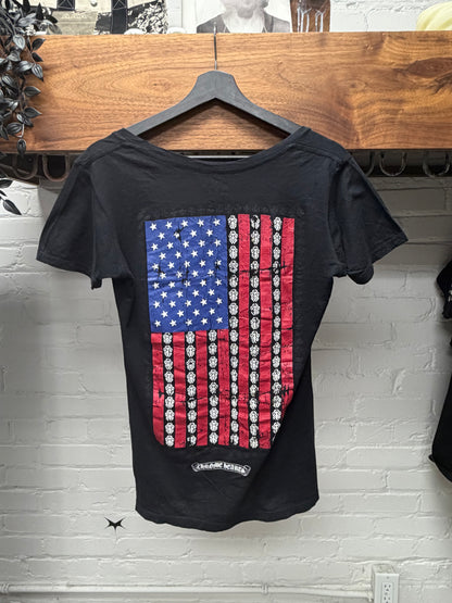 Chrome Hearts ‘USA Flag Logo’ Lace Collar Women’s Graphic T-Shirt