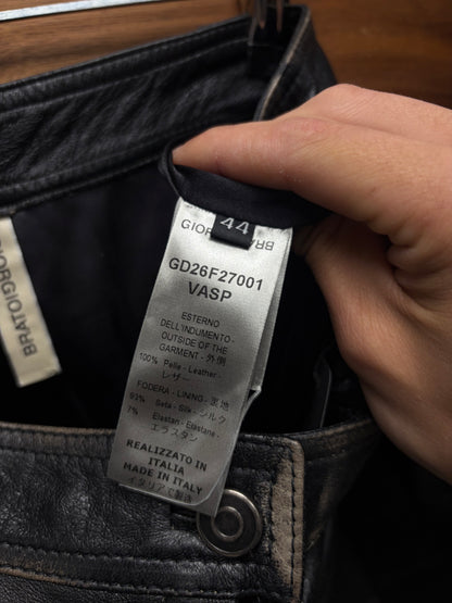 Giorgio Brato Naturally Faded Black Leather Flared Leg Pants