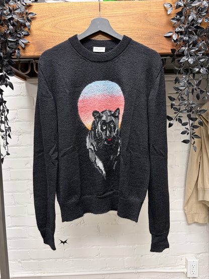 2017 Saint Laurent ‘Sunset Panther’ Black Mohair/Wool Knit Sweater