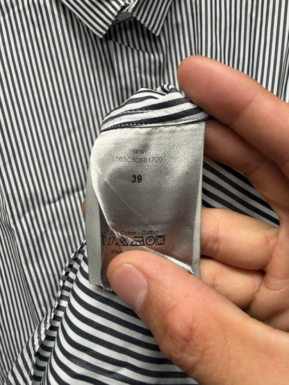 Dior Homme Black/White Pinstripe ‘Bee’ Embroidered Logo Button Up Shirt