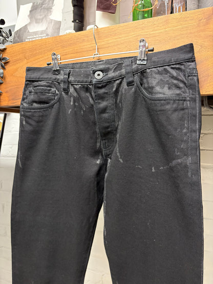 Prada Waxed Black Coated Skinny Jeans with Saffiano Patch Logo
