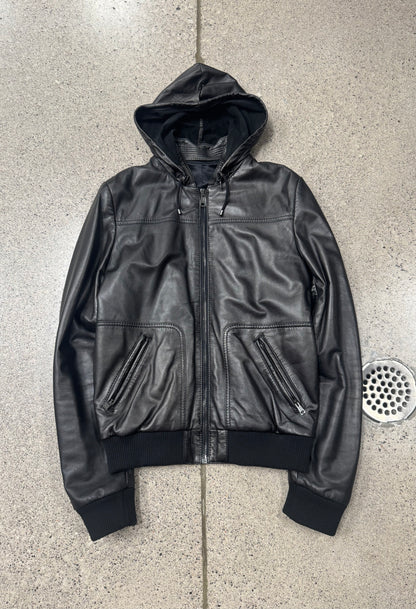 2007 Balenciaga by Nicholas Ghesquiere Sheepskin Leather Hooded Bomber Jacket