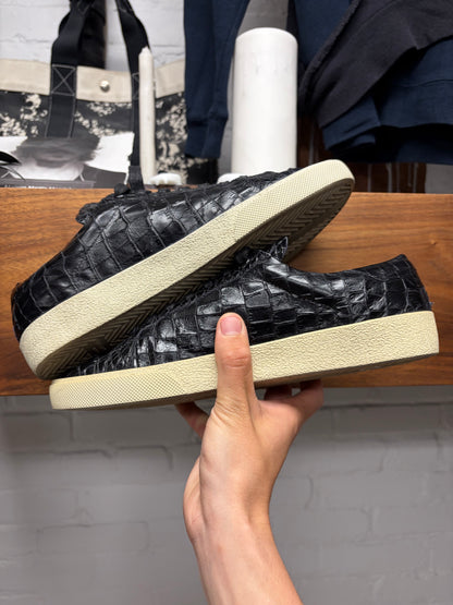 Saint Laurent Black ‘Crocodile’ Embossed Leather Low Top Sneakers