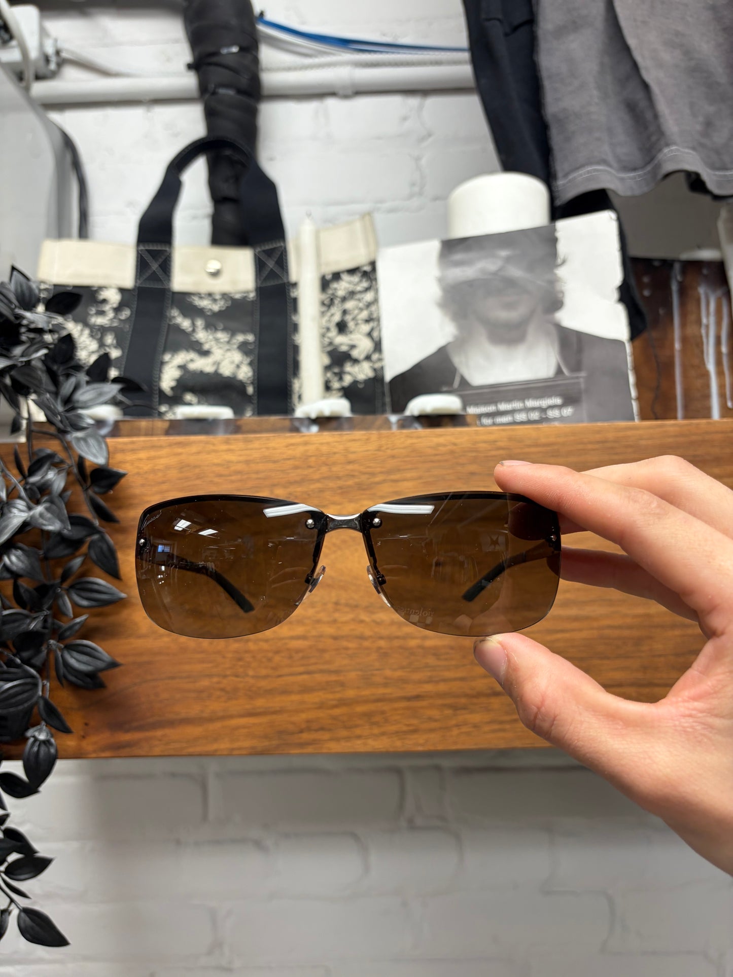 Gucci Brown Tinted/Silver Frame Rimless Sunglasses