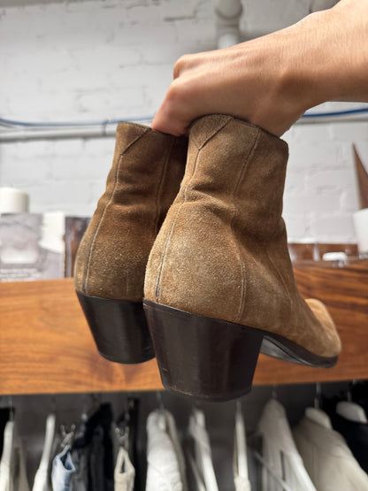 Saint Laurent ‘Lukas’ Brown Suede Cuban Heel Boots