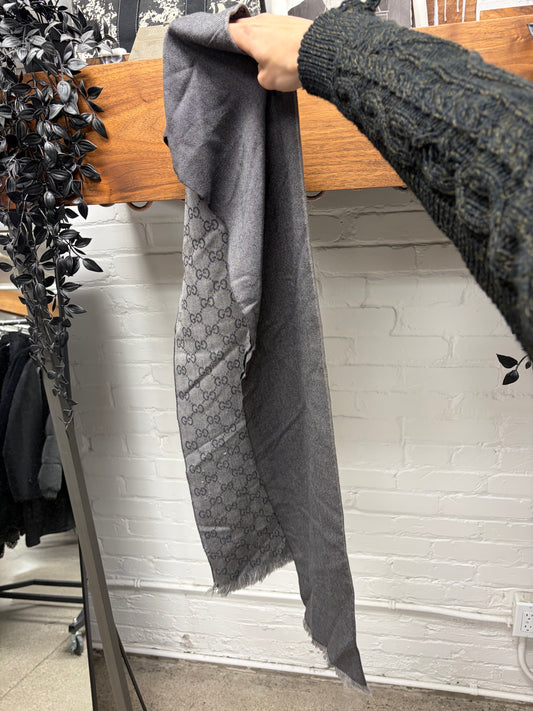 Gucci GG Interlock Monogram Grey Wool Scarf