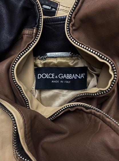 SS2004 Dolce & Gabbana Panelled Leather Moto Jacket