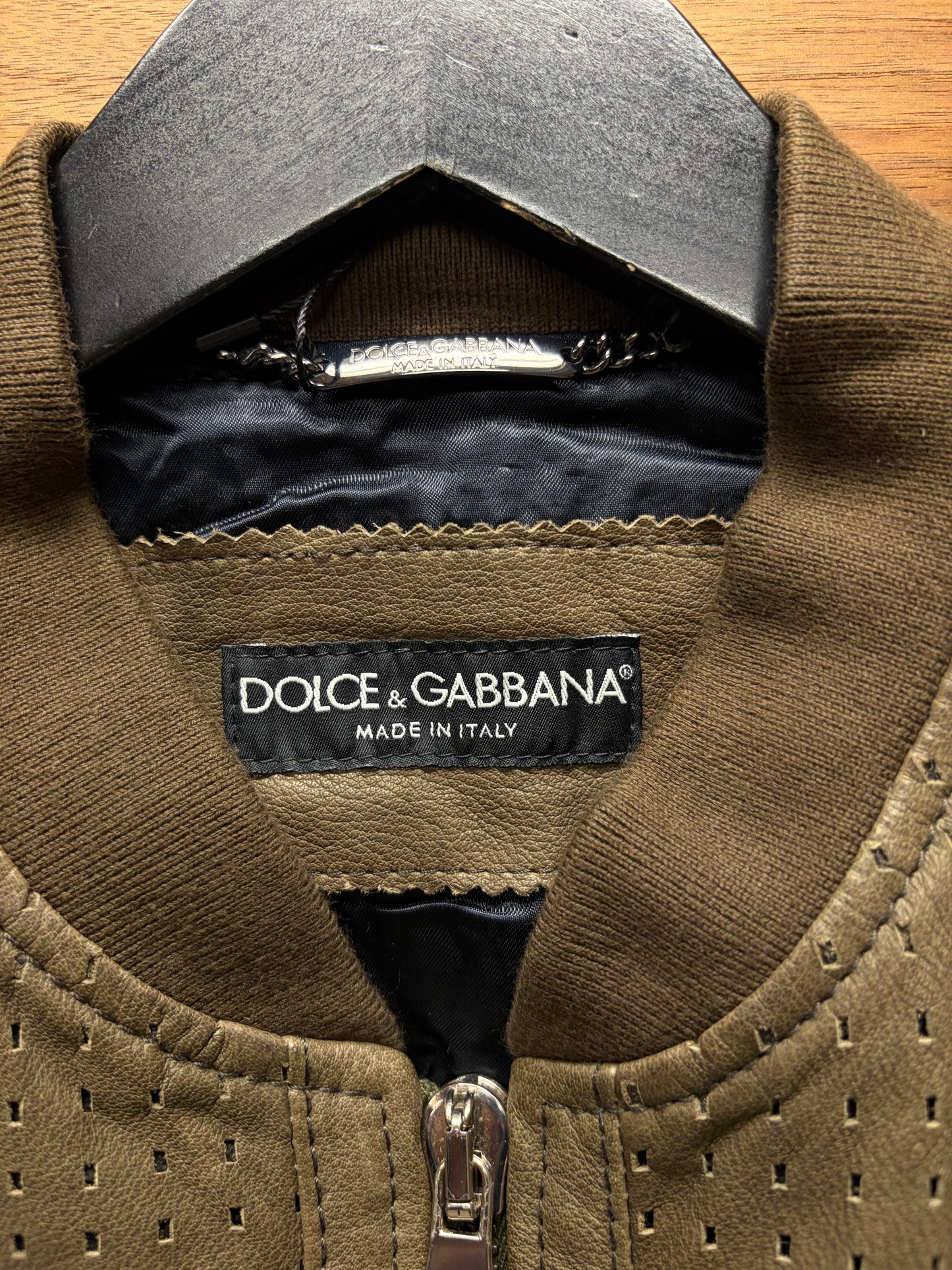 Dolce & Gabbana Perforated Buffalo Leather Bomber Jacket