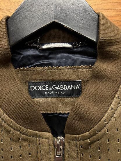 Dolce & Gabbana Perforated Buffalo Leather Bomber Jacket