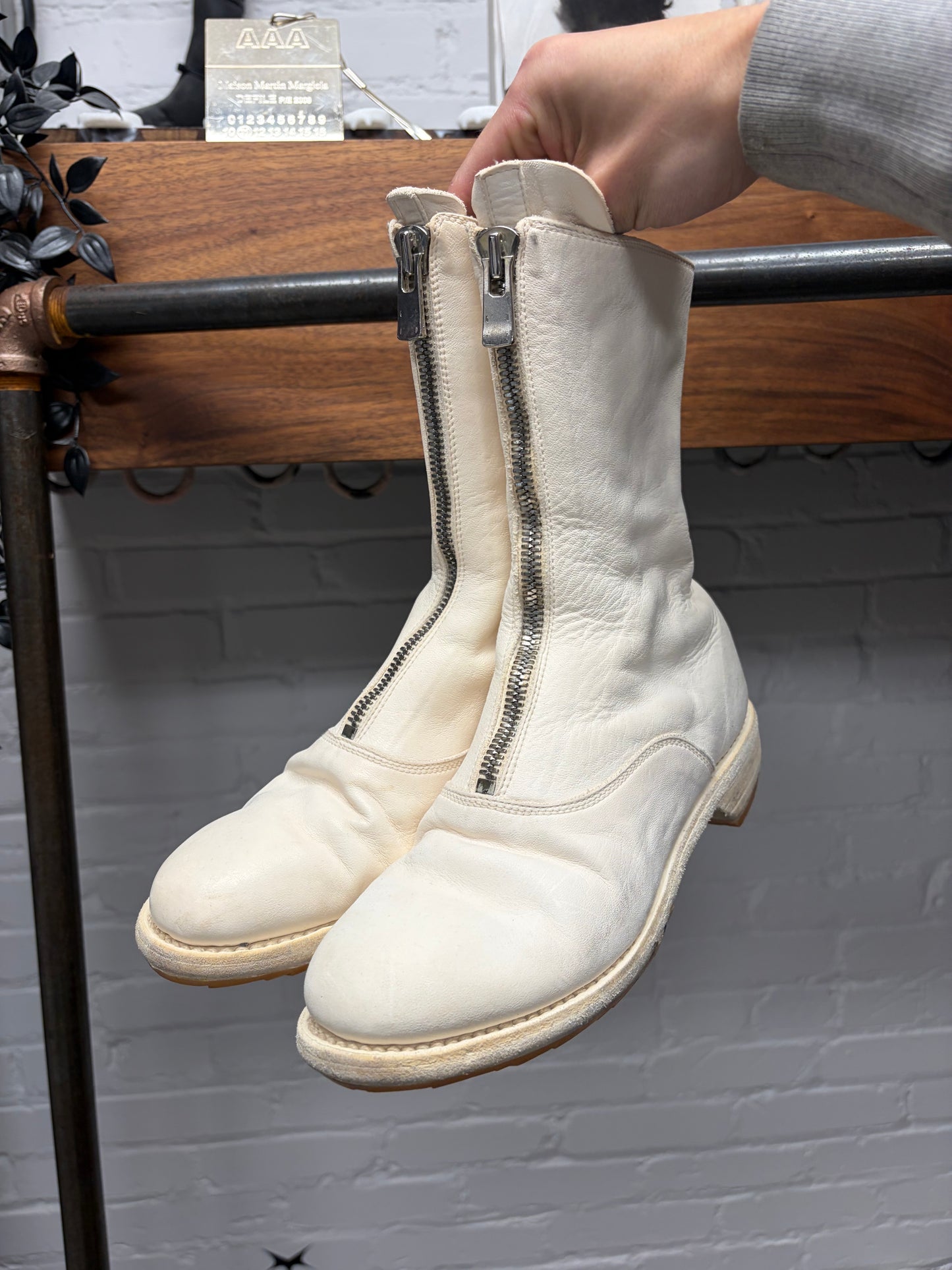 Guidi ‘310’ Front Zip White Leather High Cut Boots