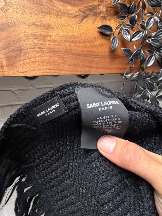 Saint Laurent Silver/Black Big Logo Wool Scarf