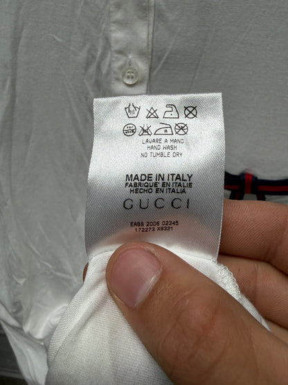 Gucci ‘Stripe Logo’ White Short Sleeve Fitted Henley T-Shirt