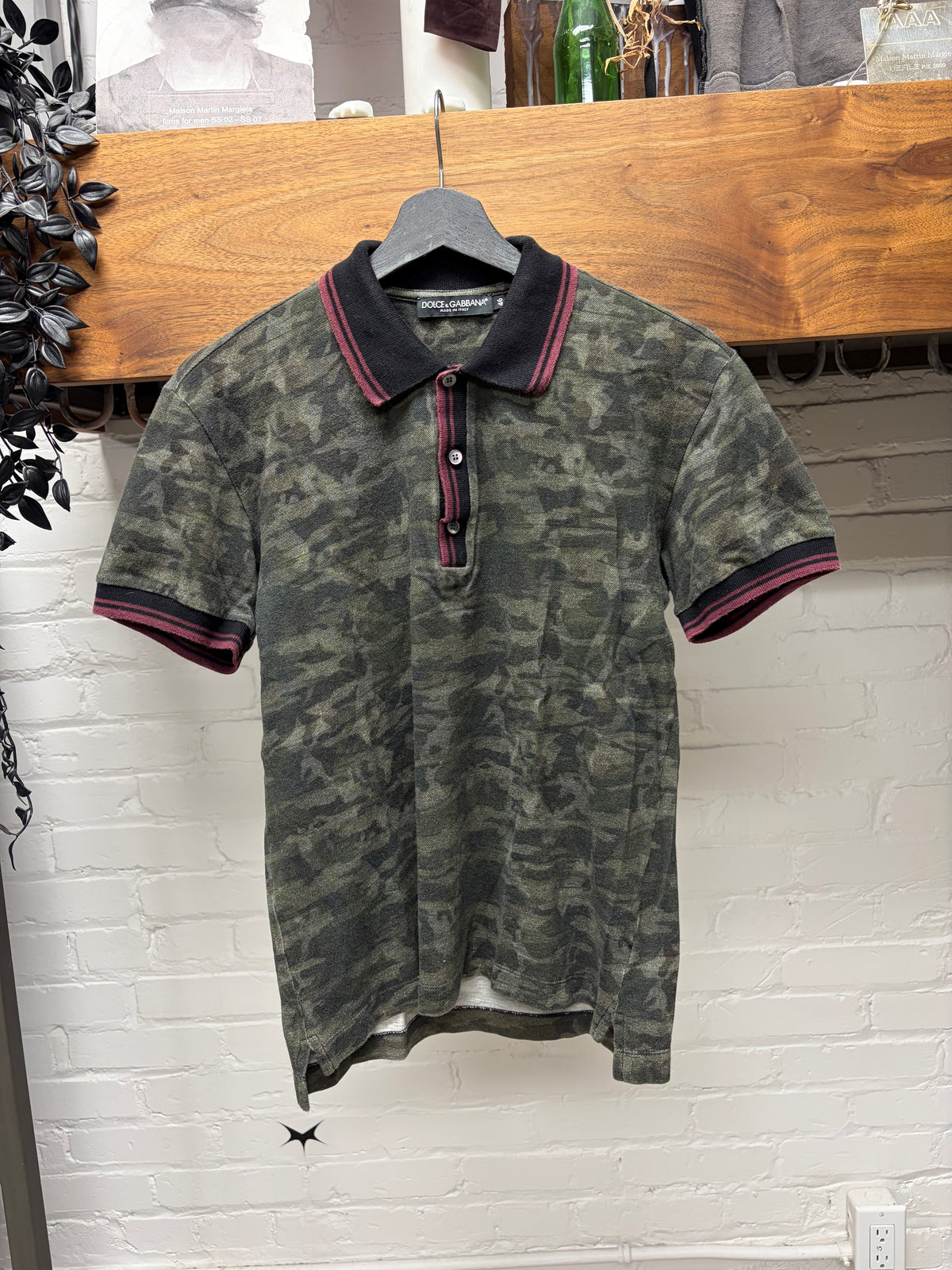 2000s Dolce & Gabbana Camouflage/Red Cotton Polo with Metal Badge