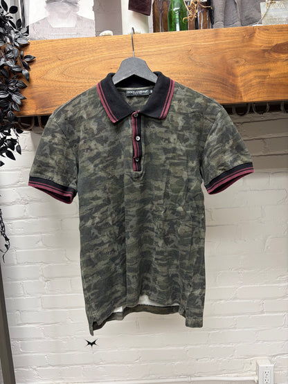 2000s Dolce & Gabbana Camouflage/Red Cotton Polo with Metal Badge