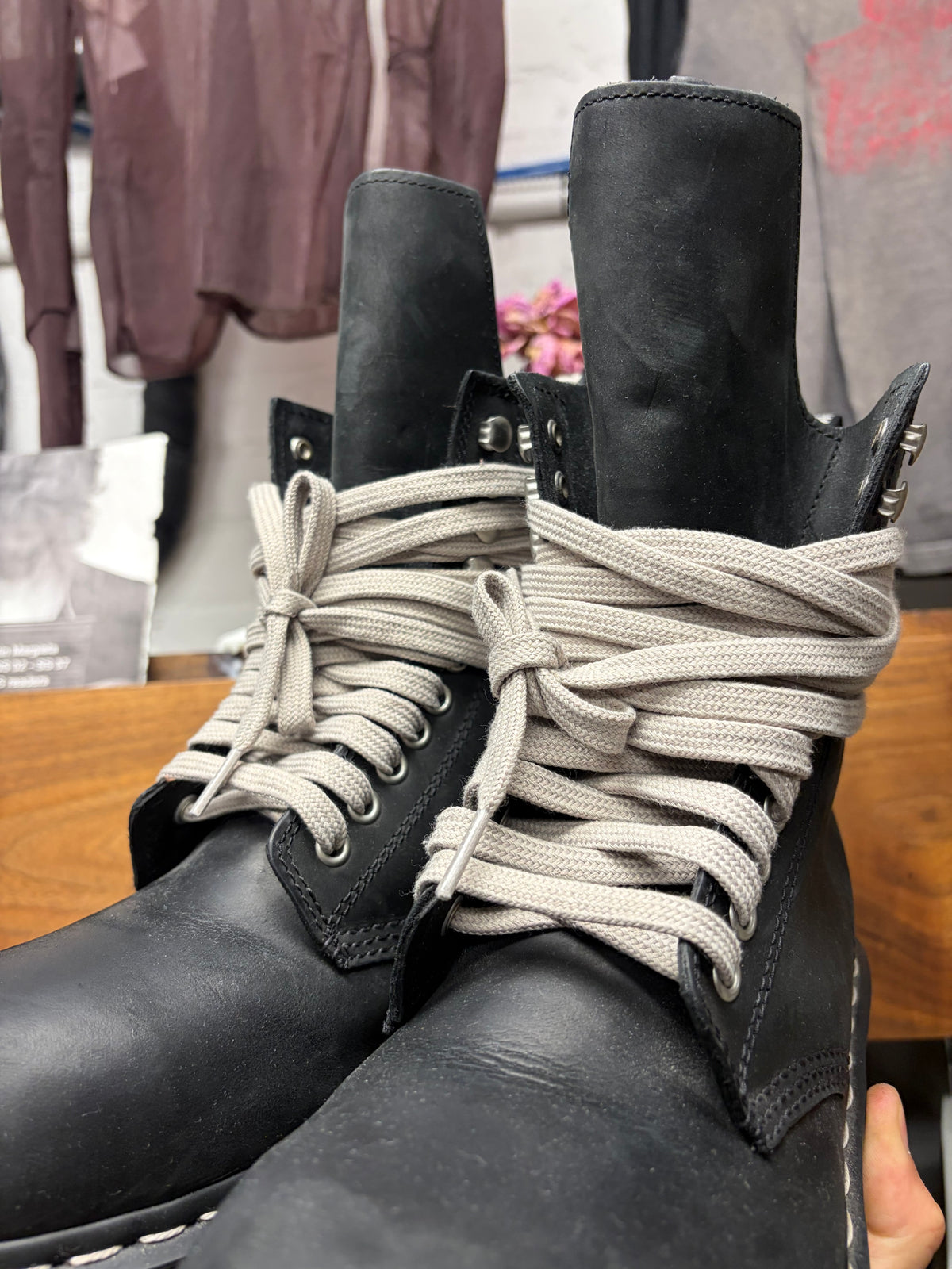 Rick Owens × Doc Martens '1460' Quad Sole Black Leather Combat Boots