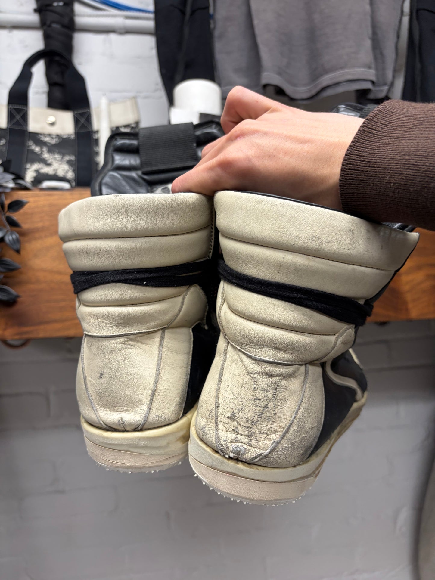 Rick Owens ‘Geobasket’ Black/Milk Leather High Top Sneakers