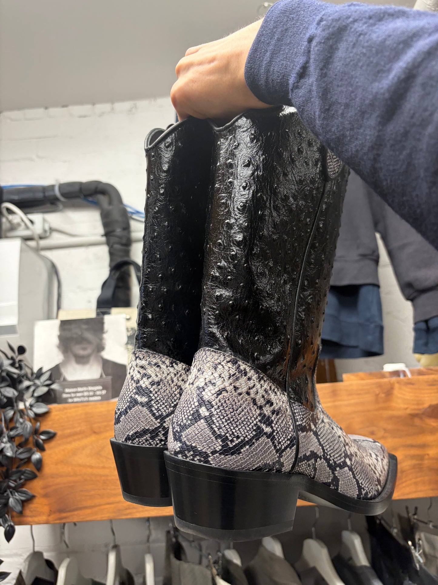 Martine Rose Ostrich/Snakeskin Embossed Leather Cowboy Boots