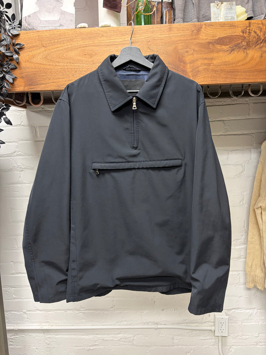 Prada Black Re-Nylon Quarter Zip Collared Jacket with Front Pouch Pocket